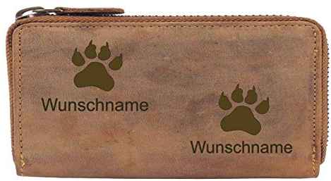 Greenburry Damen-Geldbörse PERSONALISIERT Wunschnamen mit Hunde-Motiv verschiedener Rassen, 19x10x2,5 cm, Braun (Pfoten)