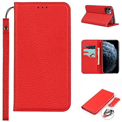 Copmob iPhone 11 Pro Max Case,Genuine Leather Flip Wallet Case,[3 Card Holders][Magnetic][RFID-Blocking],Protective Phone Case Cover for iPhone 11 Pro Max - Red