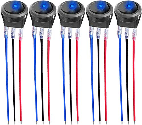 CESFONJER Interrupteur à Bascule Rond, Interrupteur à Bascule LED on/Off avec Une lumière Bleu de 12V 20A 3 Broches pour Voiture, Camion, Voitures de Course, véhicules de Loisirs, Marine(5 pièces)