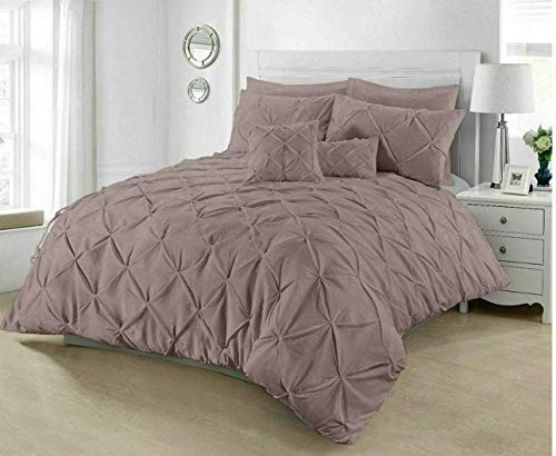 RAYYANLINEN 3PCs PINTUCK PLEATED DUVET COVER BEDDING SET WITH PILLOWCASES (Blush Pink, SUPER KING)