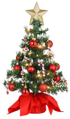 Amosfun Artificial Christmas Trees Desktop Christmas Trees Mini Christmas Tree with Lights Xmas Tree Baubles 50cm