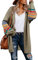AlvaQ Women's Cardigans Long Sleeve Open Front Rainbow Striped Color Block Loose Casual Womens Oversized Cardigan Ladies Long Lightweight Knit Outwear Coat Jacket Sweaters Khaki L UK 14 16
