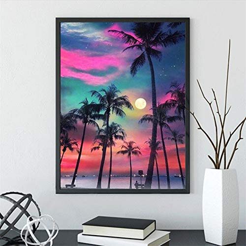 Diamant Malerei Full Set DIY 5D Diamond Painting Bilder Voll Kits Kokosnussbaum Diamant Painting nach Zahlen Kit Strass Stickerei Kreuzstich Kunst Basteln für Home Wall Decor-Eckige Steinel,70x90cm