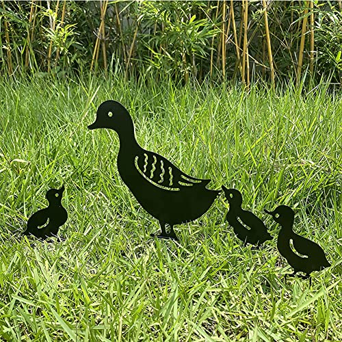 4 StüCk Garten PfäHle Kunst Ente, Weibliche Ente Und Tier EinsäTze, Garten Silhouette, Kunst Dekorativ, Festival Party Art Zeichen Rasen BüRgersteig Garten Dekoration.