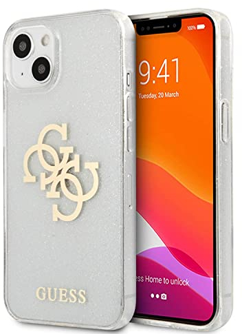Guess GUHCP13SPCUGL4GTR Hülle für iPhone 13 Mini 5,4 transparent Glitter 4G Big Logo Rot