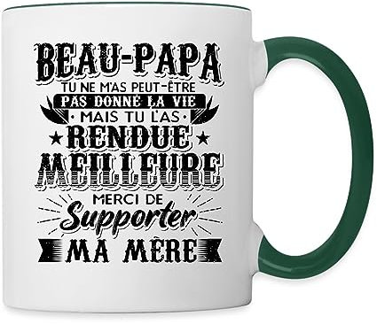 Spreadshirt Beau Papa Bonus Père Rendu La Vie Meilleure Merci Fête des Pères Mug Bicolore, taille unique, blanc/vert foncé