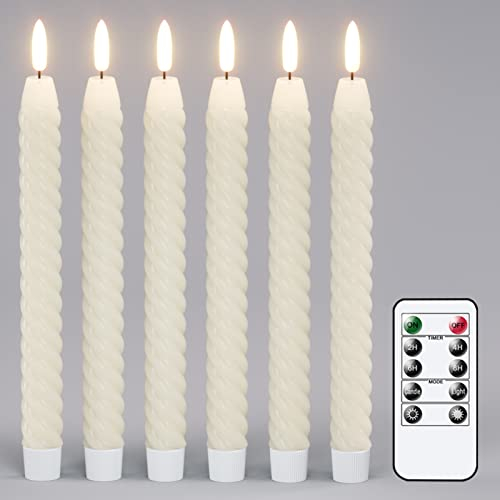 Eldnacele LED Stabkerzen flackernd mit Fernbedienung und Timerfunktion, batteriebetriebene Echtwachs-Spiral-Fensterkerzen elektrisch für Weihnachten, Heimdekoration (2 x 25 cm, Elfenbein)