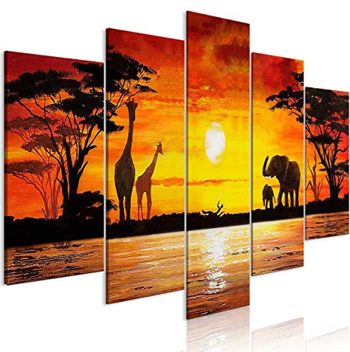 decomonkey Bilder Afrika Tiere 150x75 cm 5 Teilig Leinwandbilder Bild auf Leinwand Wandbild Kunstdruck Wanddeko Wand Wohnzimmer Wanddekoration Deko