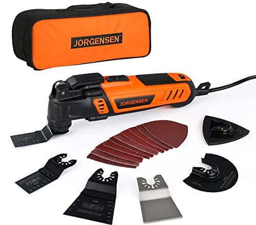 JORGENSEN Oscillating Tool 5°Oscillation Angle, 4 Amp Oscillating Multi Tools Saw, 7 Variable Speed with 16-piece Electric Multitool Blades & Carrying Bag - 70800