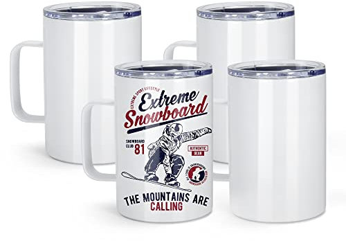 AGH 16oz Sublimation Mugs with Handle, 304 Stainless Steel Sublimation Coffee Mug with Splash-proof Lid, Vacuum Insulated Travel Beer Tea Mug Compatible with Cricut Mug Press, 4 Pack