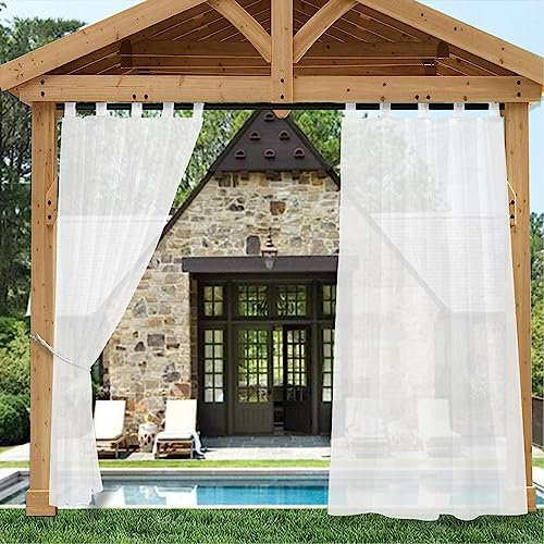 Rosnek Outdoor Vorhang Wetterfest Transparent mit Klettverschluss,B132xH243cm Wasserdicht Outdoorvorhänge Außenvorhang für Balkon Terrasse Garten Pergola Pavillon Sichtschutz Sonnenschutz,2 Panel