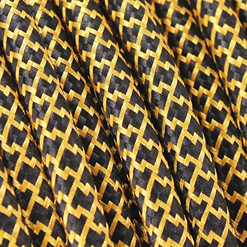 10m Textilkabel Muster 3x0,75qmm 3G Kabel Stoffkabel Stromkabel umsponnen zusätzlich 6x Aderendhülsen (Quadrat Zick Zack: Schwarz-Gold)