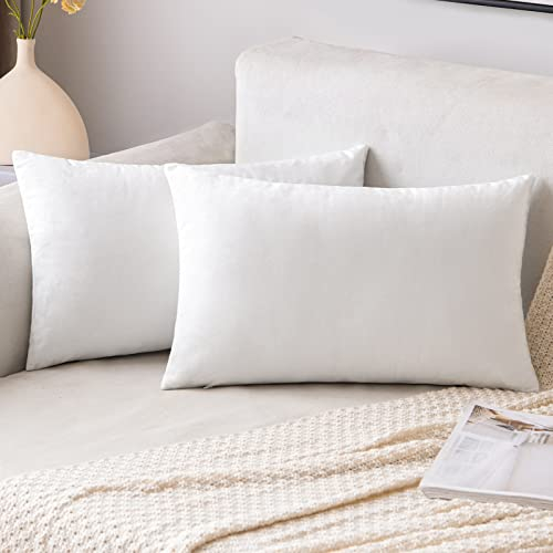 EMEMA Samt Kissenbezug Kissenhülle Dekorative Dekokissen Weihnachten Sofakissen Lendenkissen Wurfkissenbezug mit Verstecktem Reißverschluss Schlafzimmer Sofa 2er Set 30x50 cm Reines Weiß