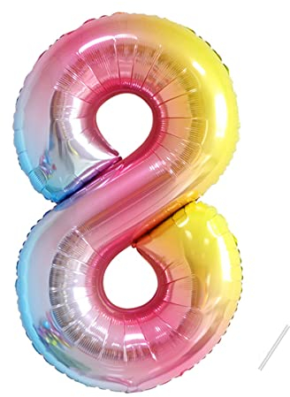 Geburtstag zahlen luftballon 8 jahre | Regenbogen Farbverlauf-Riesen Folienballon 8 XXL Folienballon in 40 - 101cm Geburtstagsdeko - Ballon Zahl Deko zum Geburtstag - fliegt mit Helium