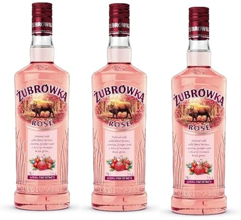 3 Flaschen Zubrowka rose a 0,7L Feiner Vodka-Likör mit Beeren und Wacholder mit Bisongras-Extrakten 32% Vol.
