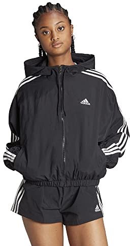 adidas Veste coupe-vent tissée Essentials 3 bandes pour femme, Noir/blanc, XS