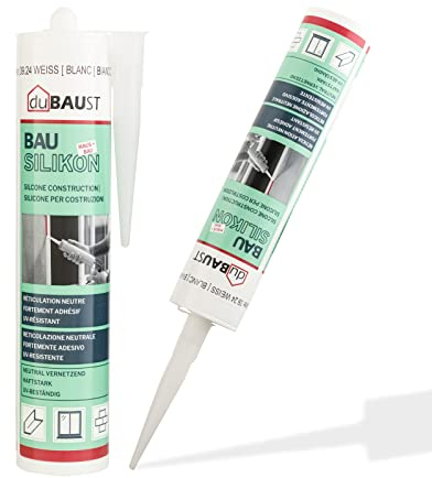 dubaust BAS24 Mastic Silicone de construction Silicone neutre pour fenêtres Intérieur/extérieur résistant aux intempéries hautement élastique Cartouche de 310ml (gris)