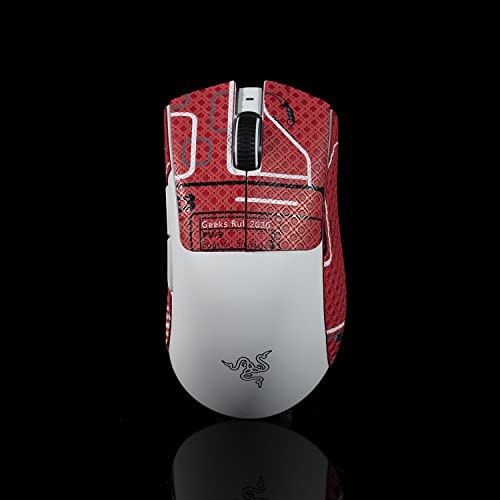 Hokeyio Griffband für Razer Deathadder V3 Pro, rutschfest, verbesserte Kontrolle, saugt Schweiß, weiches Leder, verbessert FPS-Gaming-Griff, vorgeschnitten, Punk-Rot, 0,4 mm