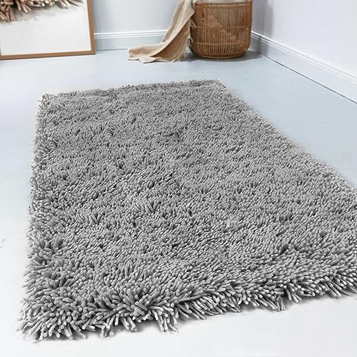 Wecon Home Esprit Hochflor Teppich modern, einfarbig, flauschig aus 100% Schurwolle für Wohnzimmer, Schlafzimmer und Kinderzimmer – Seattle Shag (200 x 300 cm, hellgrau)