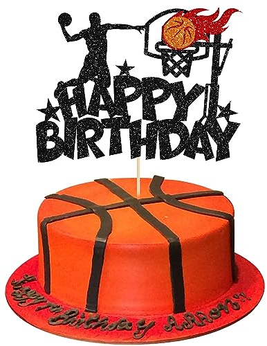1Pc Basketball Happy Birthday Cake Topper Glitter Basketball Sports Theme Birthday Cake Pick for Basketball Theme Baby Shower Birthday Party Cake Decorations Supplies