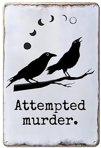 VOTHI Lustiges Retro-Blechschild, Krähe, Dekoration, versuchter Mord, Geheimnis, wahres Verbrechen, für Gothic-Heimdekoration, Bar, Zuhause, Restaurant, Club, Krähe, Wanddekoration, Ravens, Poster,