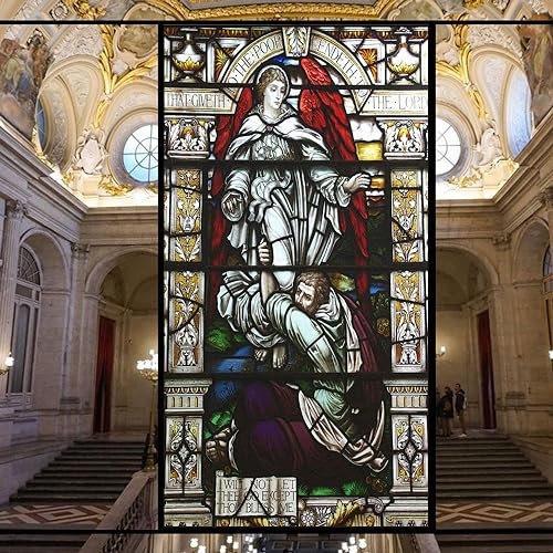 Statische Fensterfolie für Sichtschutz, Kirche, Buntglas, dekorative Glasfolie, klebstofffrei, Fensteraufkleber für Zuhause, Büro, B 23,6 x H 39,3 (60 x 100 cm)