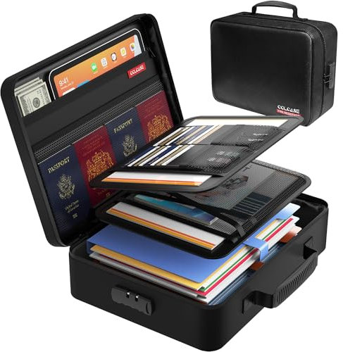 COLCASE Feuerfeste Dokumententasche mit Schloss, feuerfeste, wasserdichte Datei-Organizer-Tasche, 5 Schichten, Schutz, feuerfeste Tasche, Aufbewahrung für Laptop, Zertifikate, Dokumente, Reisepass,