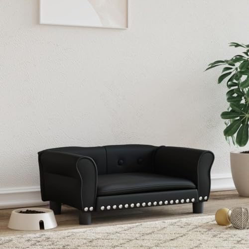 Festnight Hundesofa Kleine Hunde Hundebett Katzensofa Haustiersofa Katzenbett Kleine Katzen Hundecouch Kunstleder Haustier Hundekissen Hunde Bett Katzenkissen Schwarz 70x45x30 cm
