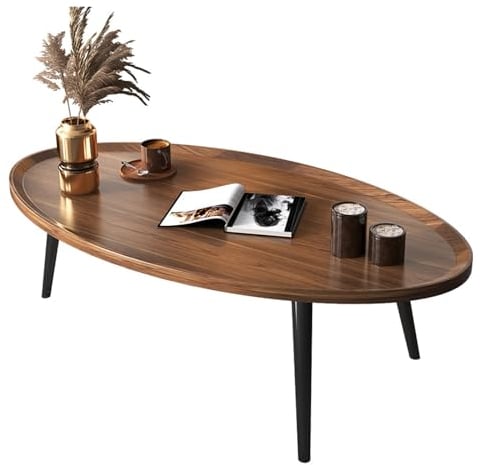 DELURA Petite Table Basse Ovale, Moderne du Milieu du Siècle pour Le Salon,Table D'appoint Minimaliste (Couleur Noyer, 80 X 55 X 38 Cm)