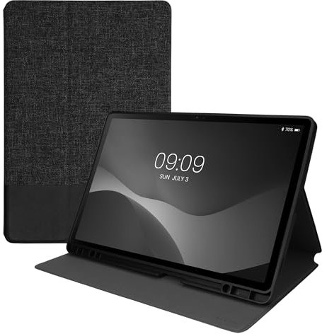 kwmobile Carcasa Compatible con Samsung s9 FE Plus - Funda de Tela para Tablet con Soporte en Gris Oscuro/Negro