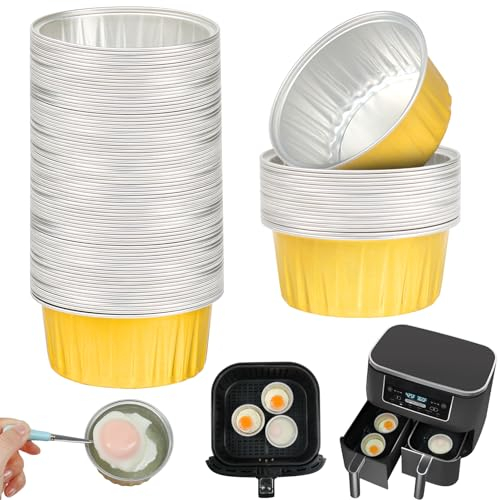 BYKITCHEN Ramekins for Air Fryer, 50PCS Aluminum Foil Egg Moulds/Poacher, Air Fryer Accessories