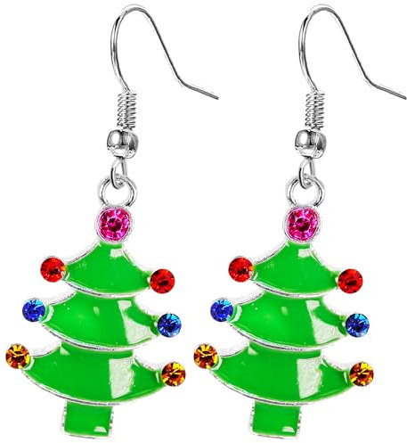 Charm Buddy Glitzernde Emaille-Ohrringe in Weihnachtsbaum-Optik in Geschenkbeutel für Damen und Mädchen, Emaille