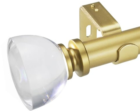 SKYPLUS LIVING Gardinenstangen-Set mit transparentem Knauf-Endstück, 182,9–365,8 cm, goldfarbene Standard-Gardinenstange für 1 Packung, 2,5 cm Durchmesser, verstellbare Länge