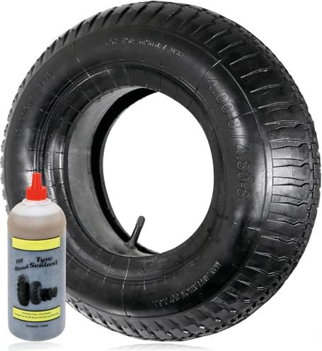SPARES2GO Wheelbarrow Wheel Tyre and Inner Tube (4.00-8 4.80-8, 35PSi) 9inch + Sealant