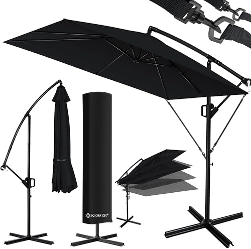 KESSER® Ampelschirm Holly Sonnenschirm Rechteckig inkl. Abdeckung mit Kurbel | Kurbel-Schirm mit Ständer UV-Schutz Aluminium Wasserabweisend Ø350cm Gartenschirm Marktschirm Schwarz