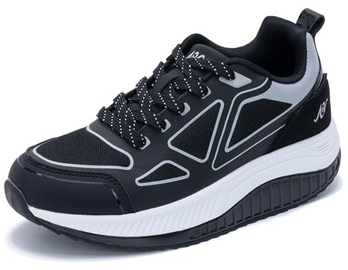 GOOBON Womens Walking Shoes with Arch Support Trainers Plantar Fasciitis Flat Feet Orthotic Comfortable Sneakers - Black Grey - Size 6.5 UK