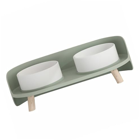 Toddmomy 1pieza Comedero De Cerámica para Gatos Altura Doble Tazón Antivuelco Color Verde Menta para Alimentación Segura y Cómoda De Mascotas