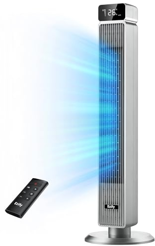 Ezify Ventilatore a Torre, Grande Flusso D'aria di 7,3 m/s, 30 dB Ventilatore a Colonna Silenzioso 101cm con Telecomando, Oscillante a 90°, 6 Velocità, Timer 12H, Ventilatore a Torre per Stanze
