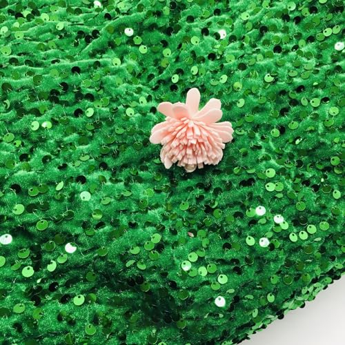 Whakano 1 Yard Pailletten Samtstoff,Elastisches Stoff zum Nähen,Sequin Fabric,Pailletten Stoff,Glitzermaterial,für DIY Nähen,Kleid,Hut,Geburtstag,Abschlussball,Tischläufer,125cm Breite,Gras-Grün