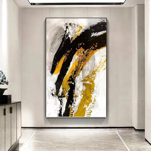 ZHMANLUCK Großes Gemälde, Sofa-Hintergrundwand, schwarz, weiß, abstraktes Ölgemälde, Wohnzimmer-Gang-Dekorationsgemälde, 97 x 195 cm, mit schwarzem Rahmen