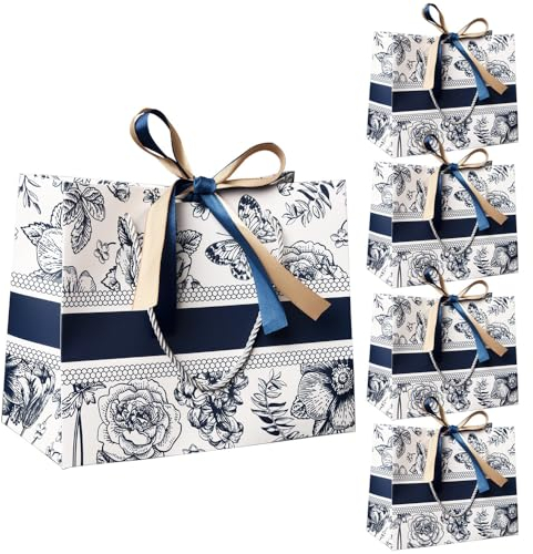 QKEPCY Geschenktüten mit Blumenmuster Geschenktüte Vintage Elegante Papiertüten mit Henkel mit Schleife Geeignet für Hochzeit Geburtstag Partyzubehör und Geschenke