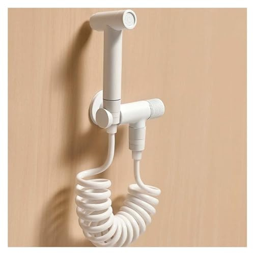 SHUGUANG Douchette WC Blanc Douchette Toilette WC Laiton Kit Douchette WC avec Tuyau à Ressort de 2 M Douchette pour WC Convient pour Salle De Bain, Piscine à Vadrouille Kit de Bidet de Toilette