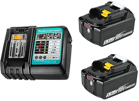 2PACK 18V 5.5Ah Battery & Charger,Compatible with Makita 18V Battery