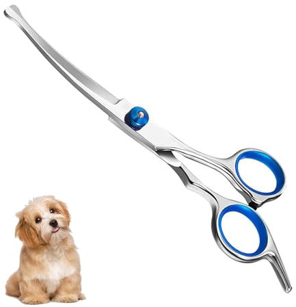 YUNXCNA Tijeras Peluqueria Canina, Tijeras Curvas para Mascotas, Tijeras para Perros y Gatos de Acero Inoxidable, Azul, Modernas