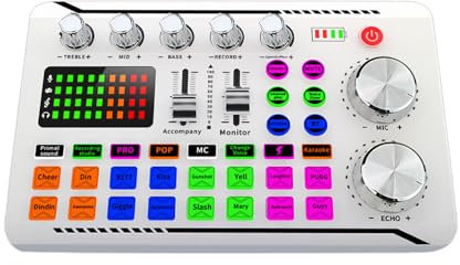 Hanzete Carte son en direct pour enregistrement de bureau et chant BT sans fil Accompagnement Plug and Play Changeur de voix et interface O pour streaming, podcast, jeu, enregistrement, table