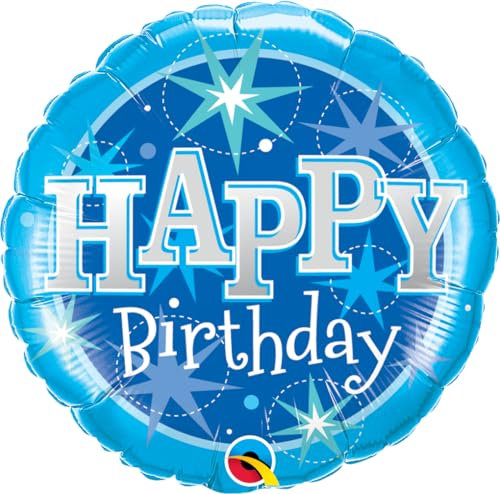 Folienballon Happy Birthday Ballon 18 Zoll (46 cm) – Runder Heliumballon in Blau mit Sternen-Design, Party-Deko für Geburtstage aller Altersklassen MADE in USA WIERVERWENDBAR