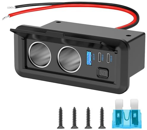 Linkstyle Adaptador Divisor de Mechero, Divisor de Cargador de Coche Doble de 180W con Puertos Duales PD3.0 & QC3.0 para Coche