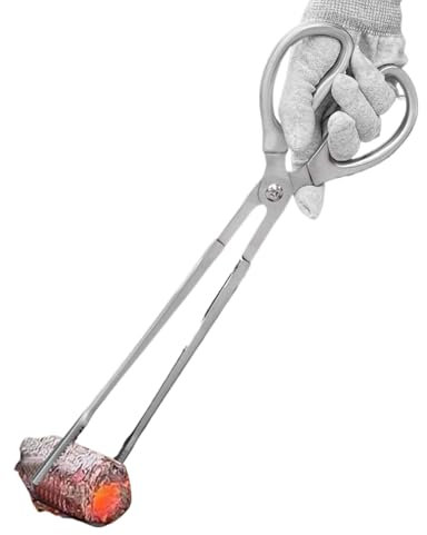 Agarrador de leña para fuego, pinzas dentadas para leña, herramienta para chimenea, acero inoxidable, agarre cómodo, diseño resistente y portátil, manejo de leña y carbón, 15.16 x 3.78 pulgadas