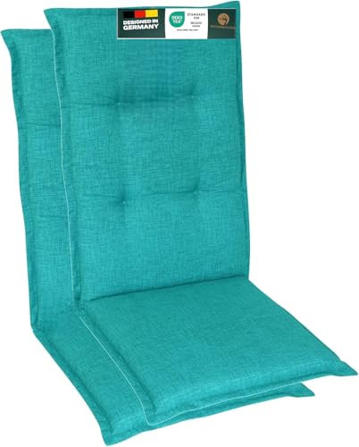 Waidmeister Hochlehner Auflage Naxos für Gartenstühle 118x49 cm - 6 cm Starke Stuhlauflage mit Komfortschaumkern und Bezug aus Baumwoll-Mischgewebe - Made in EU Türkis (4)