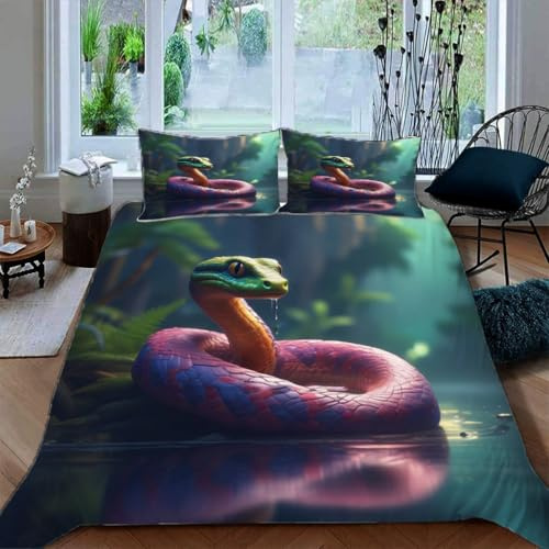 Zbeiba Schlange Bettwäsche 135x200cm Bettbezug Set Kinderbettwäsche,Bettbezug und 2 Kissenbezug 80x80cm 3 teilig,#6,3D Drucken Bettbezug Mit Reißverschluss